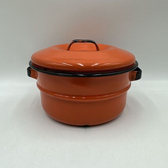 Vintage Orange Stock Pot With Lid 1QT‎ 6.5in - Picture 1 of 16